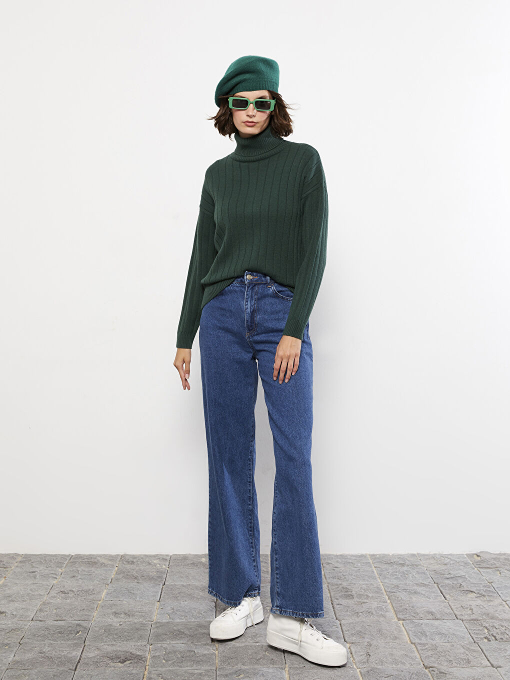 LCW Vision Turtleneck Self Patterned Long Sleeve Women's Tricot Sweater -W2BO64Z8-HHT