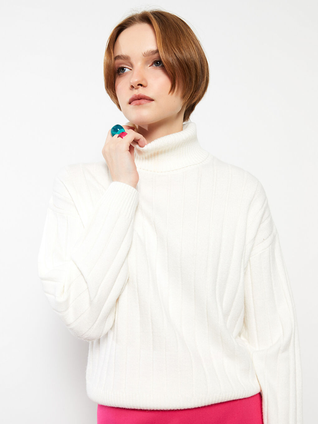 LCW Vision Rollkragen Selbstgemustert Langarm Für Damen Strickpullover -W2BO64Z8-R9J