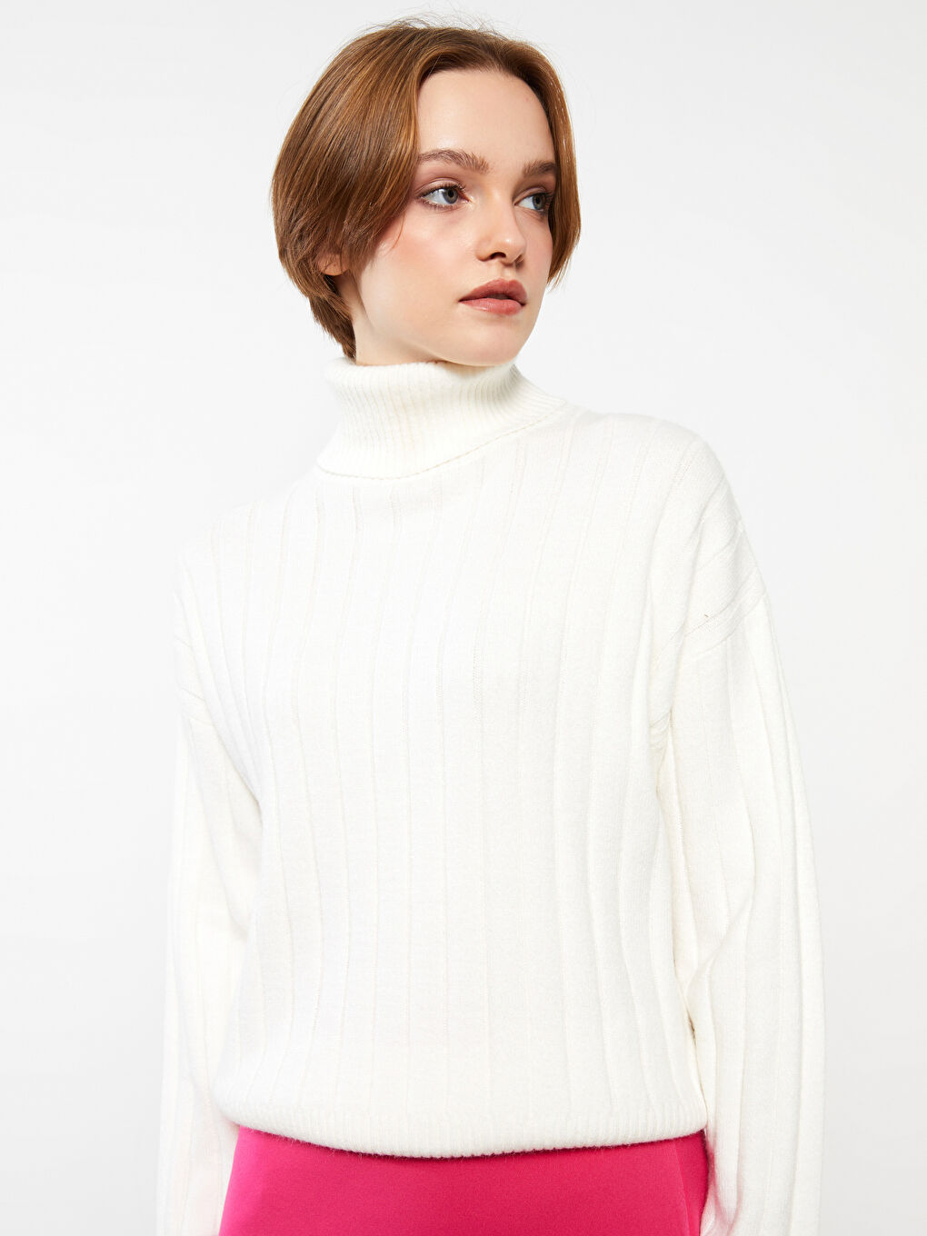 LCW Vision Rollkragen Selbstgemustert Langarm Für Damen Strickpullover -W2BO64Z8-R9J