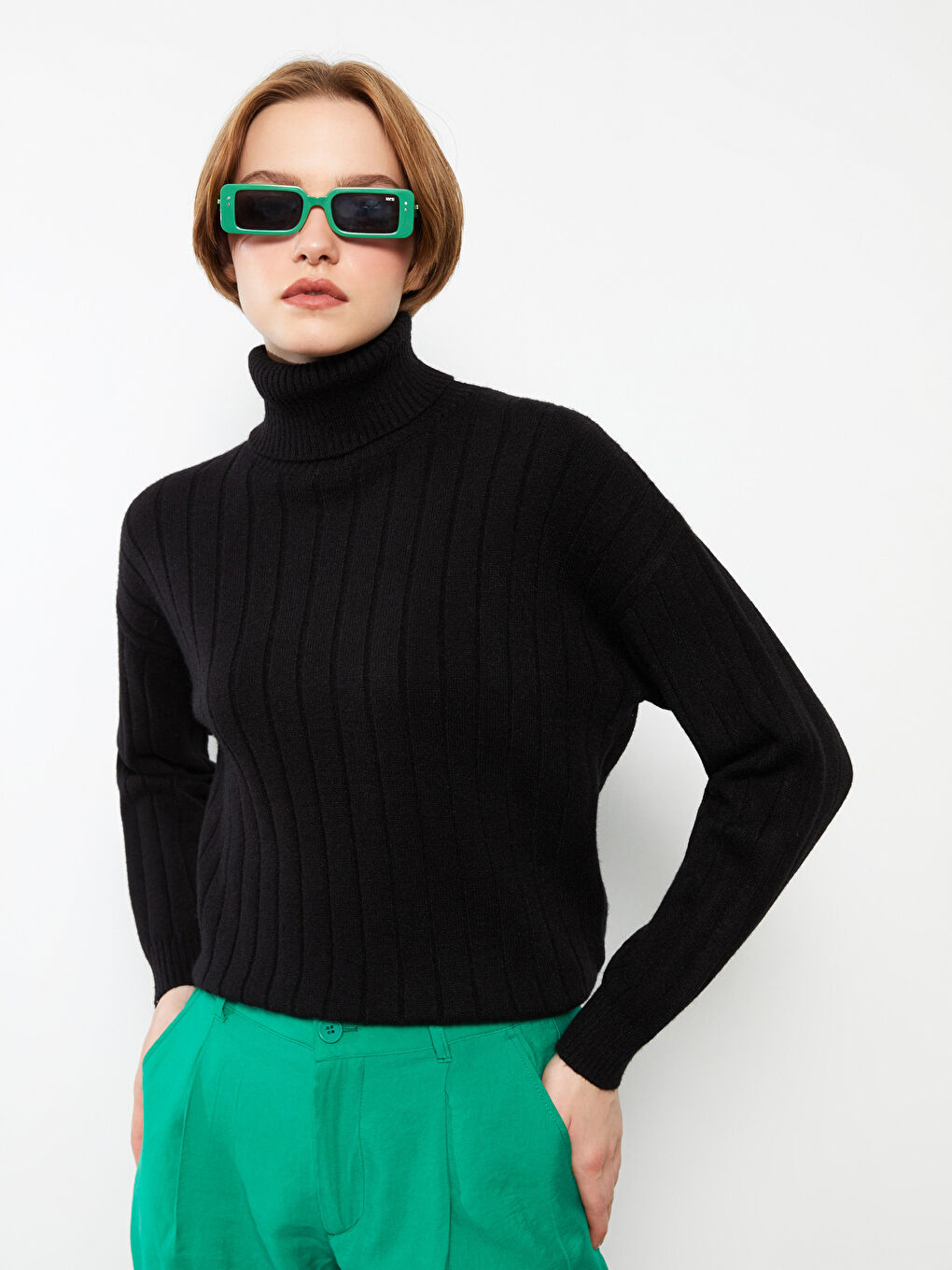 LCW Vision Turtleneck Self Patterned Long Sleeve Women's Tricot Sweater -W2BO64Z8-RQN