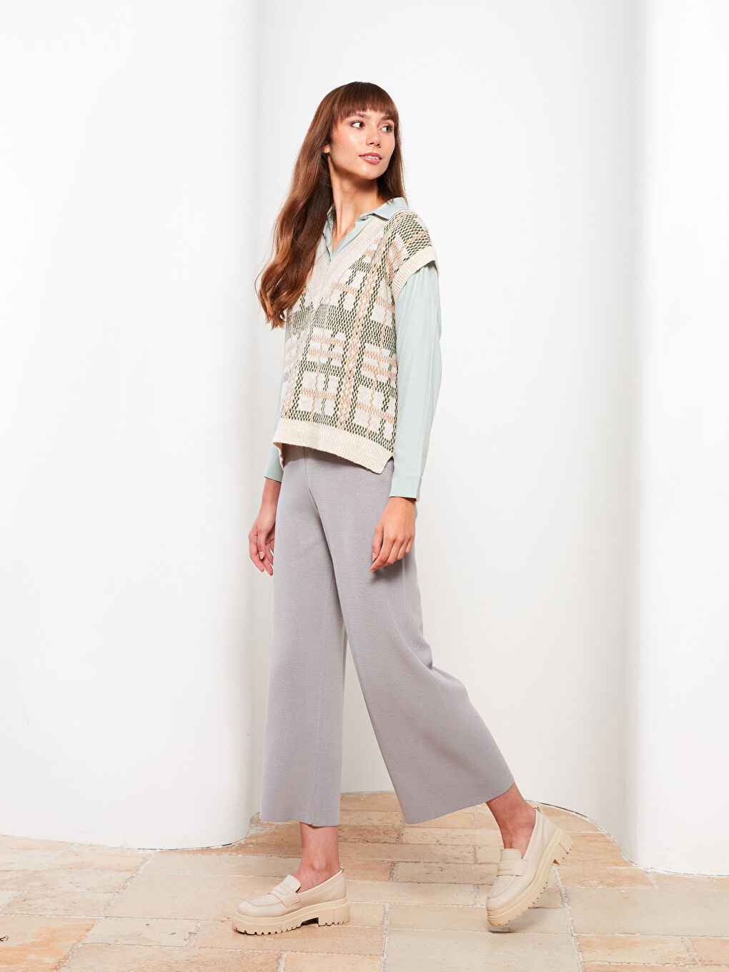Women's Elasticated Waist Plain Knitwear Trousers -W2BO74Z8-SMY