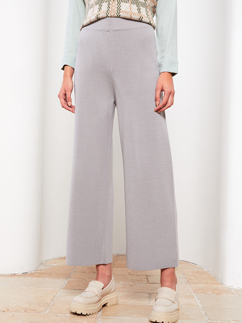 Women's Elasticated Waist Plain Knitwear Trousers -W2BO74Z8-SMY