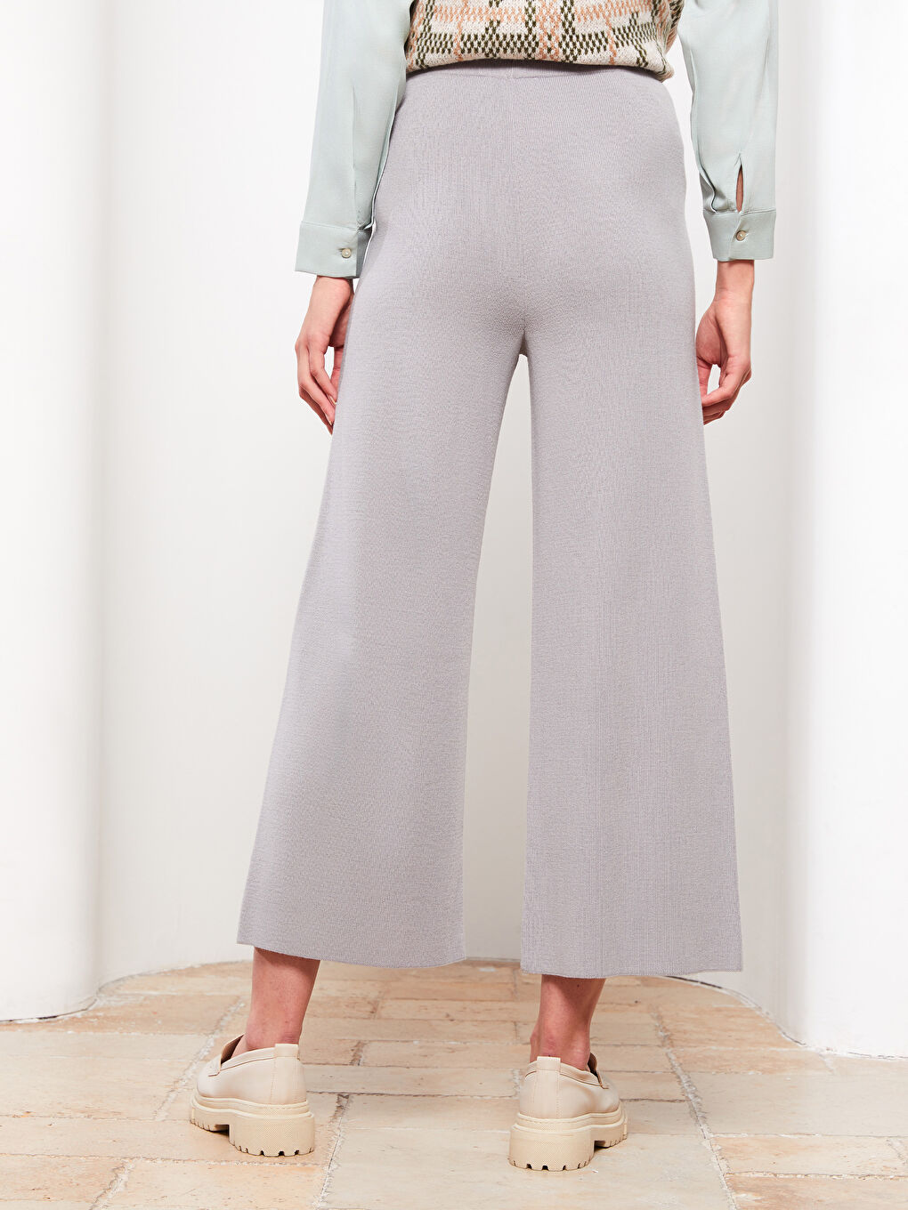 Women's Elasticated Waist Plain Knitwear Trousers -W2BO74Z8-SMY
