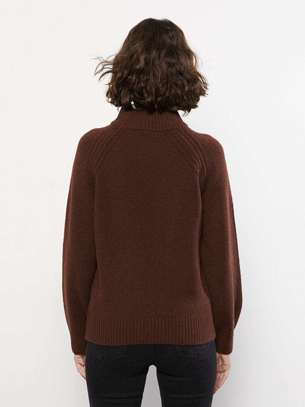 Half Turtleneck Self Patterned Long Sleeve Women's Tricot Sweater-3