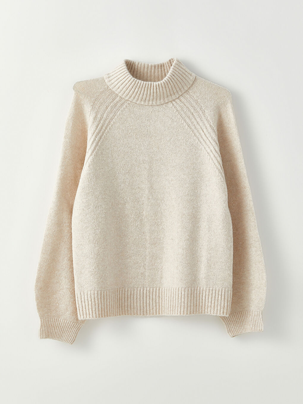 Half Turtleneck Self Patterned Long Sleeve Women's Tricot Sweater-5