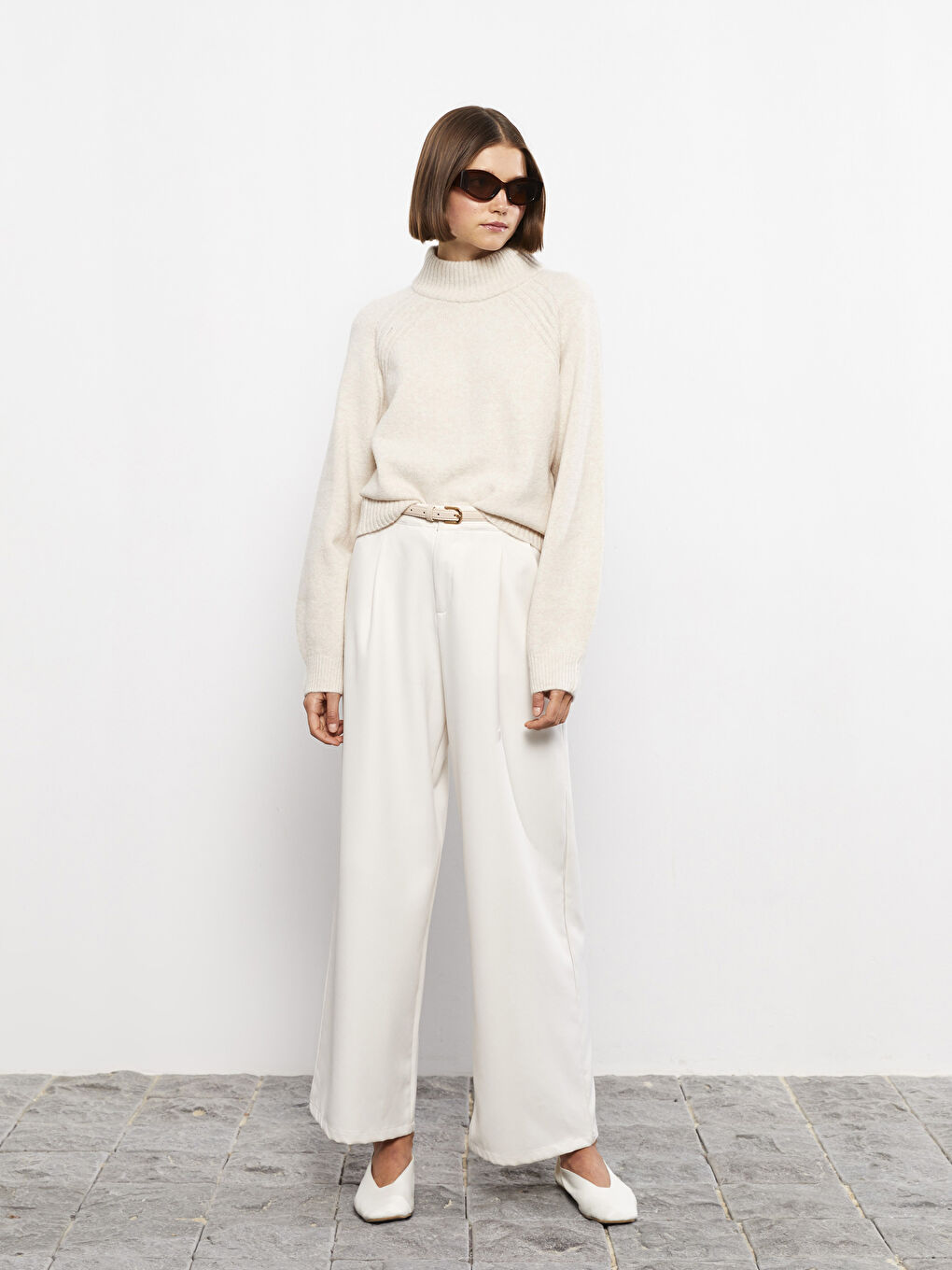 Half Turtleneck Self Patterned Long Sleeve Women's Tricot Sweater-2