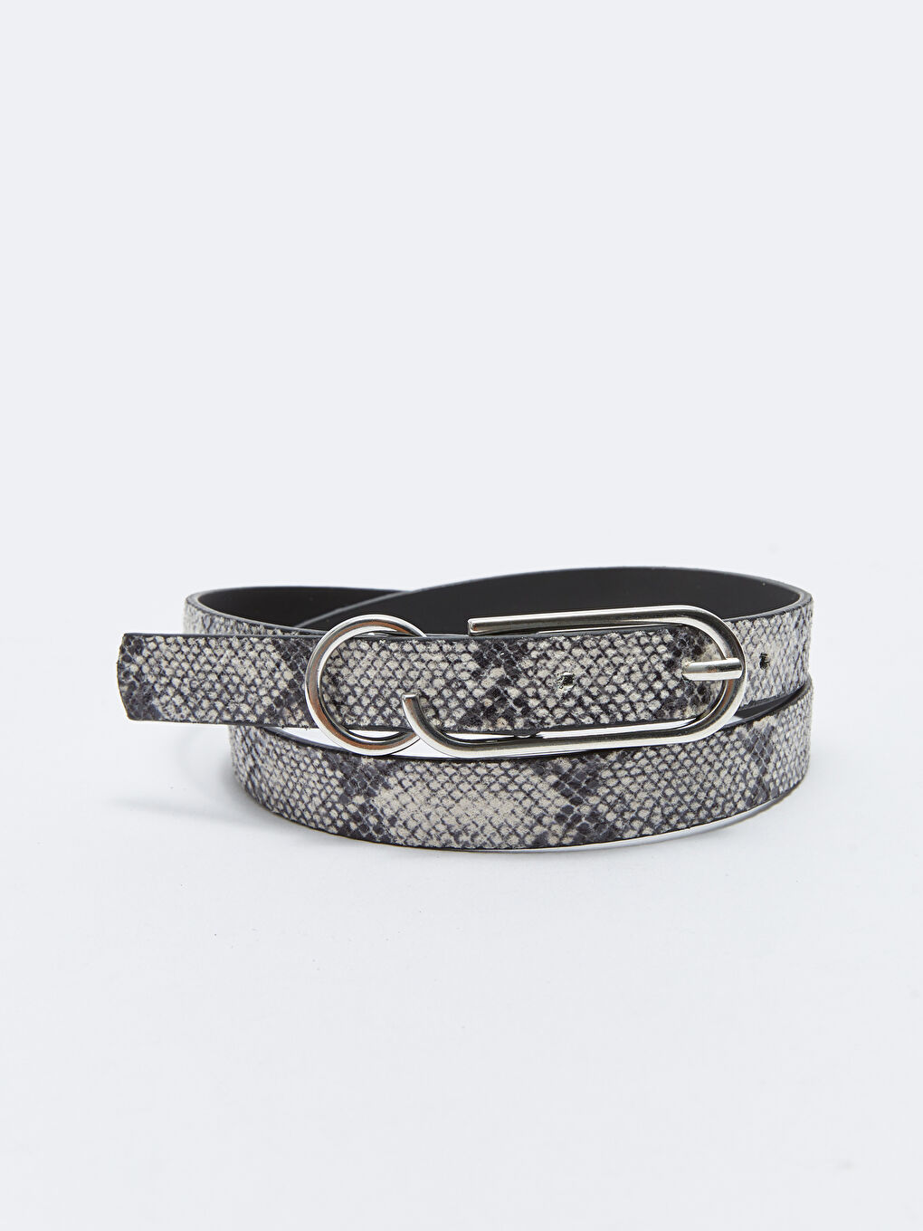 Siyah Deri Görünümlü Yılan Derisi Desenli Kadın Kemer 2'li-1
