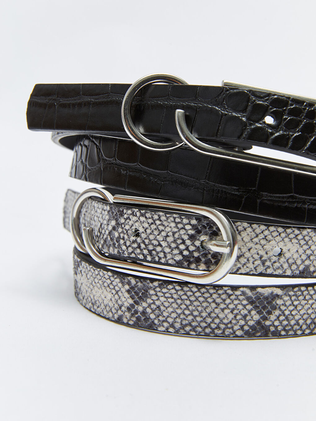 Siyah Deri Görünümlü Yılan Derisi Desenli Kadın Kemer 2'li-5