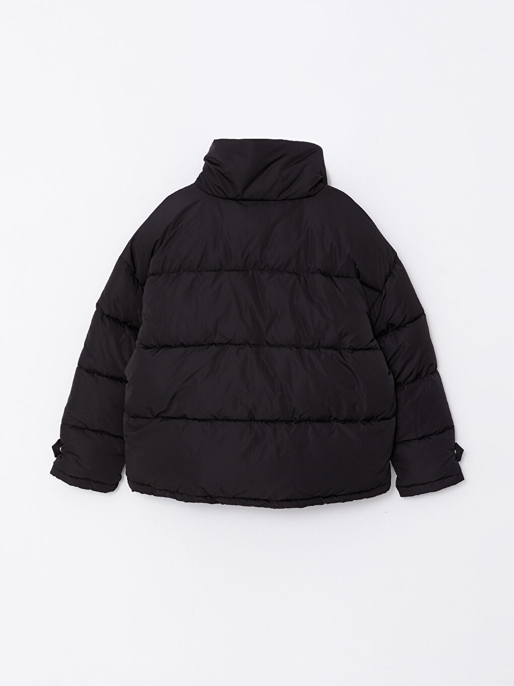 Siyah Dik Yaka Düz Uzun Kollu Kadın Şişme Mont-1