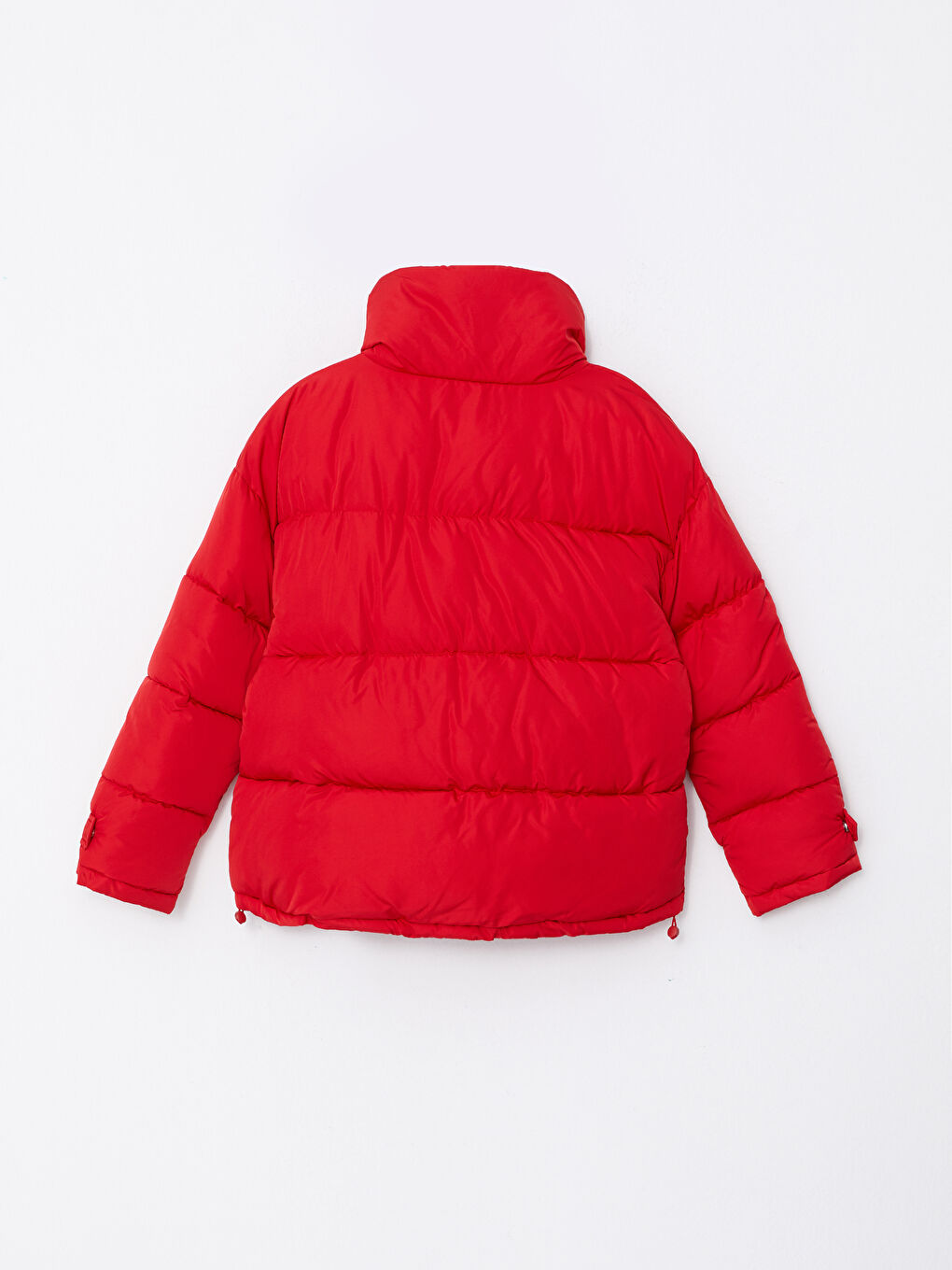 Kırmızı Dik Yaka Düz Uzun Kollu Kadın Şişme Mont-4