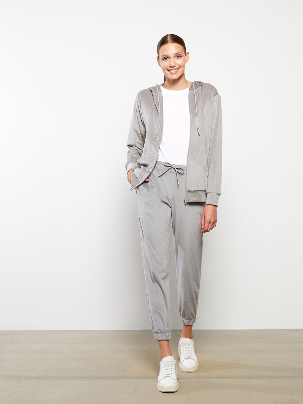 Pantaloni de Trening Jogger de Damă din Catifea cu Talie Elastică