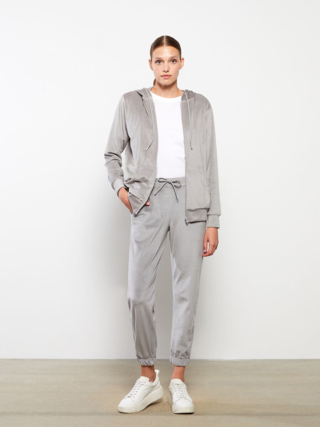 Pantaloni de Trening Jogger de Damă din Catifea cu Talie Elastică-1