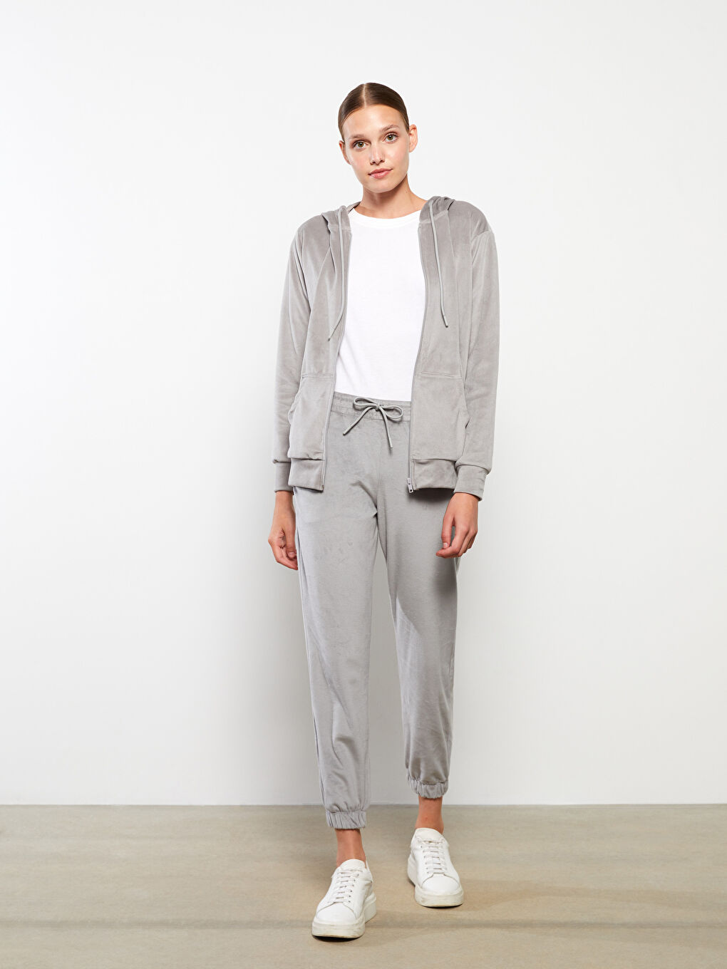 Pantaloni de Trening Jogger de Damă din Catifea cu Talie Elastică-3