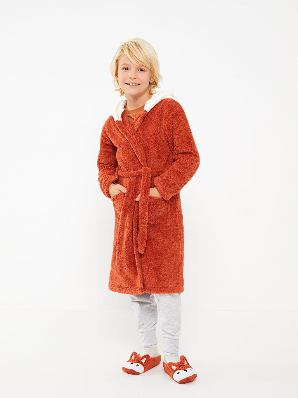 Robe de chambre garçon en velours doux à manches longues