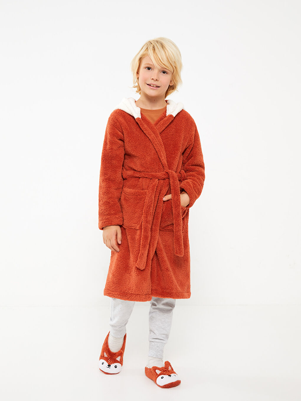 Robe de chambre garçon en velours doux à manches longues-1