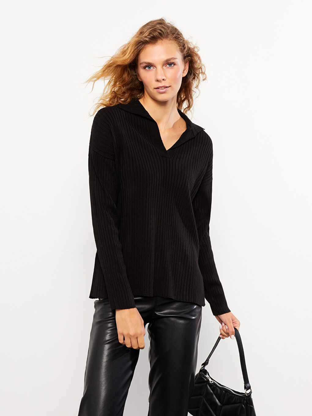 Pulover Tricotat cu Guler Polo pentru Femei-1