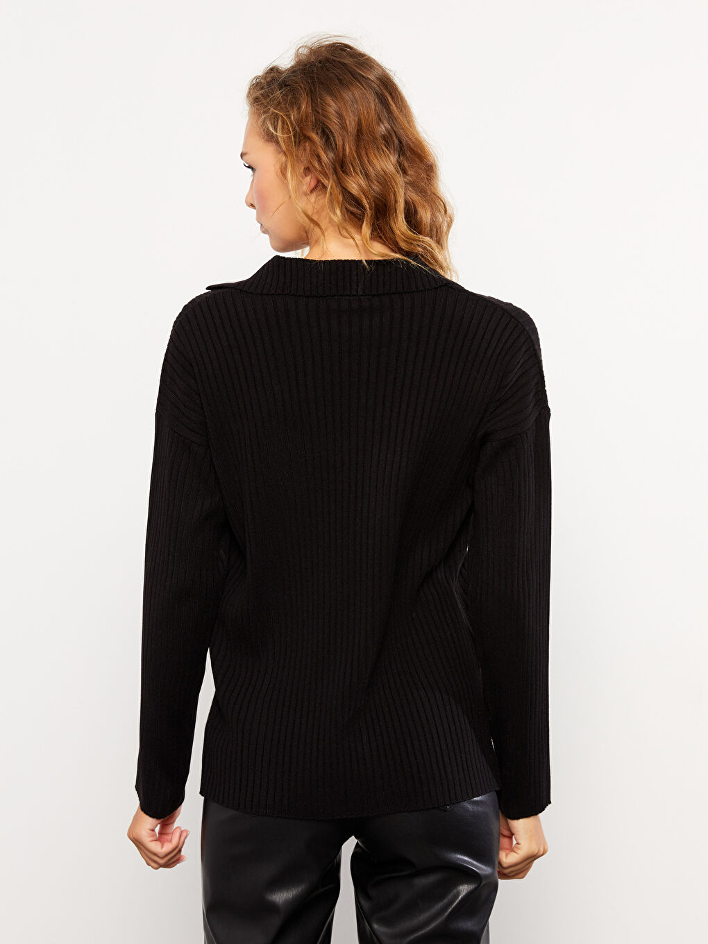 Pulover Tricotat cu Guler Polo pentru Femei-4