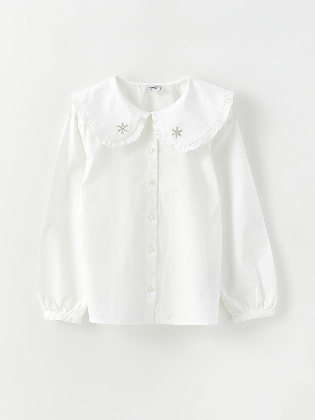 Baby Collar Embroidered Long Sleeve Poplin Girl Shirt-3