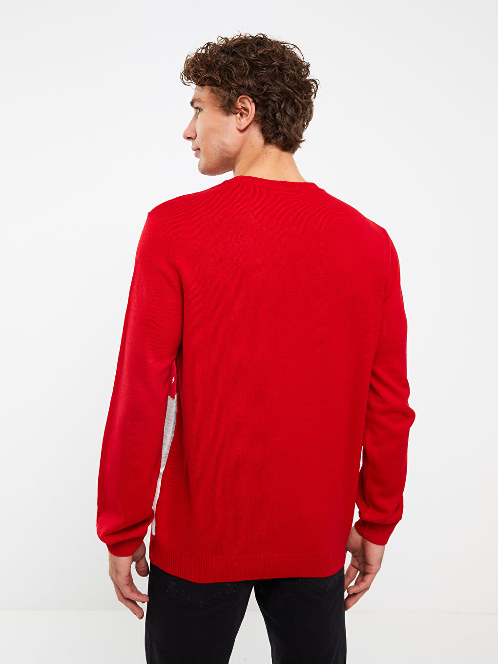 Ekru Bisiklet Yaka Uzun Kollu Yılbaşı Temalı Erkek Triko Kazak-4