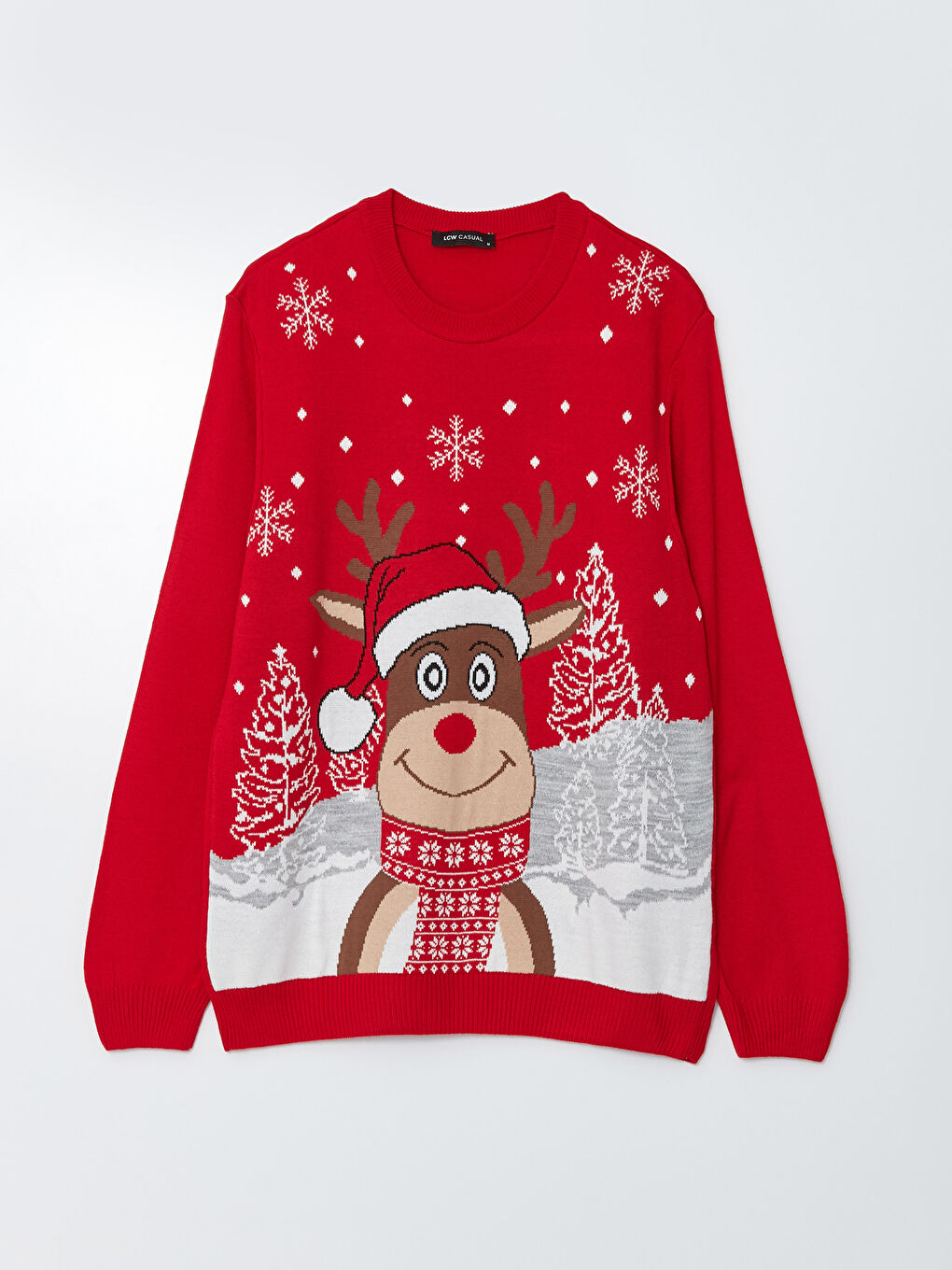 Ekru Bisiklet Yaka Uzun Kollu Yılbaşı Temalı Erkek Triko Kazak-5