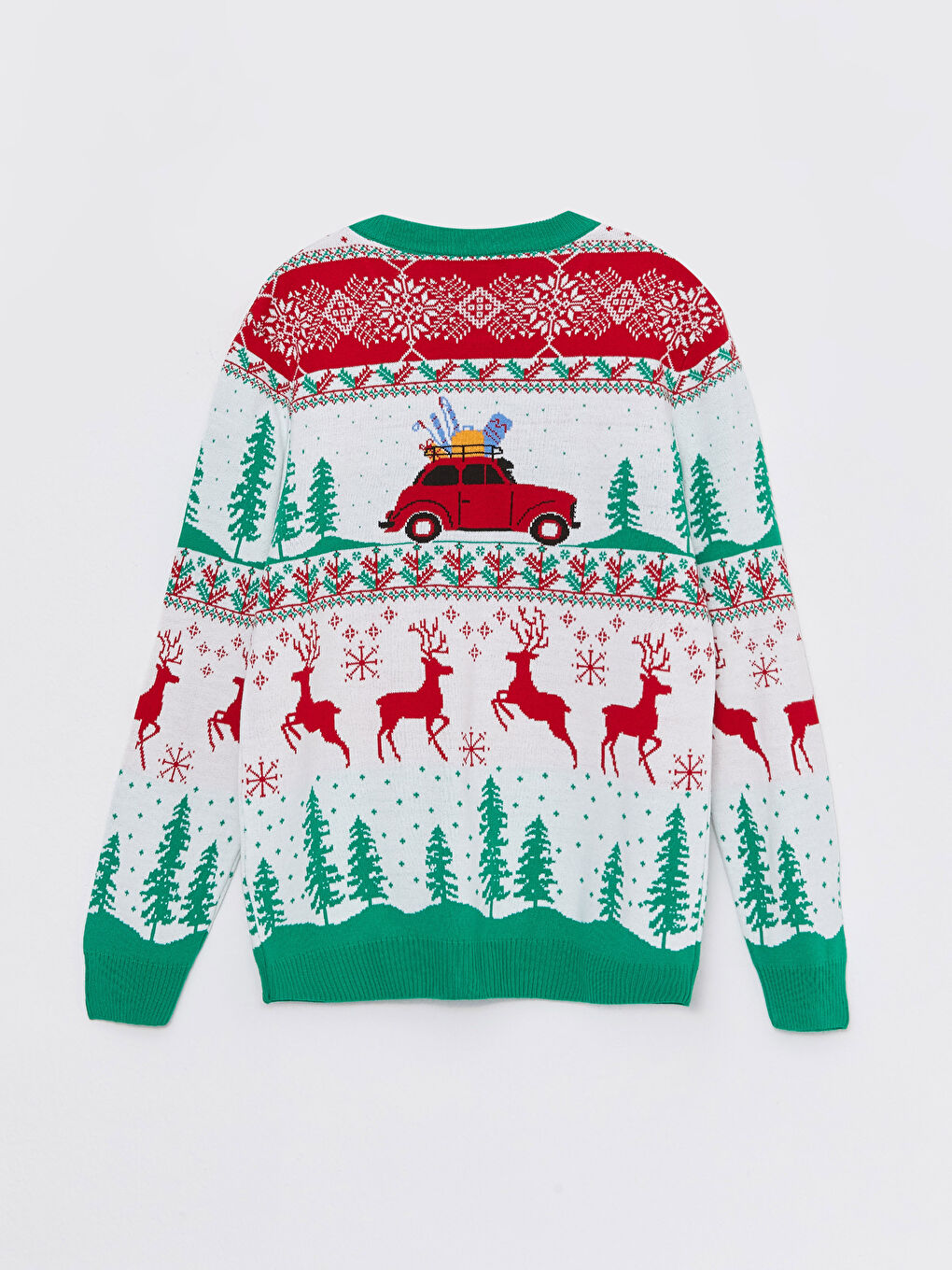 Yeşil Bisiklet Yaka Uzun Kollu Yılbaşı Temalı Erkek Triko Kazak-9