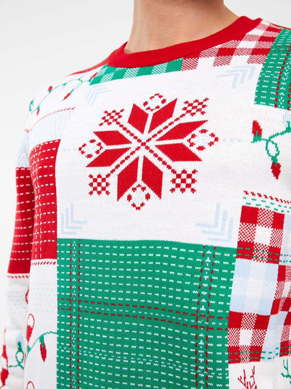 Kırmızı Bisiklet Yaka Uzun Kollu Yılbaşı Temalı Erkek Triko Kazak-6