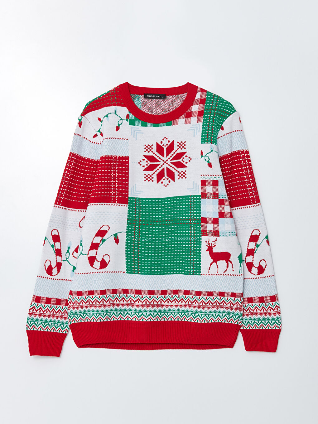 Kırmızı Bisiklet Yaka Uzun Kollu Yılbaşı Temalı Erkek Triko Kazak-10