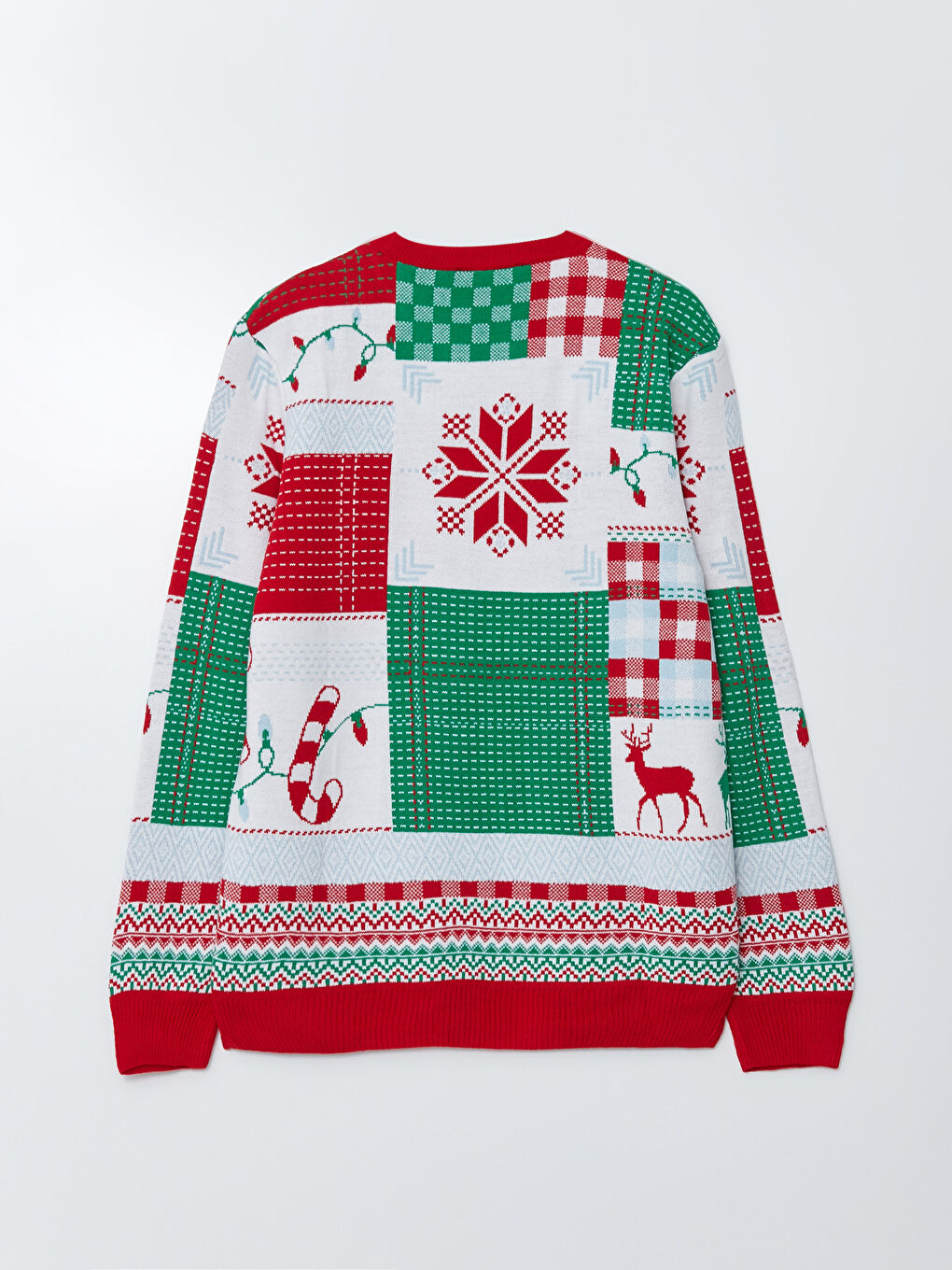 Kırmızı Bisiklet Yaka Uzun Kollu Yılbaşı Temalı Erkek Triko Kazak-11