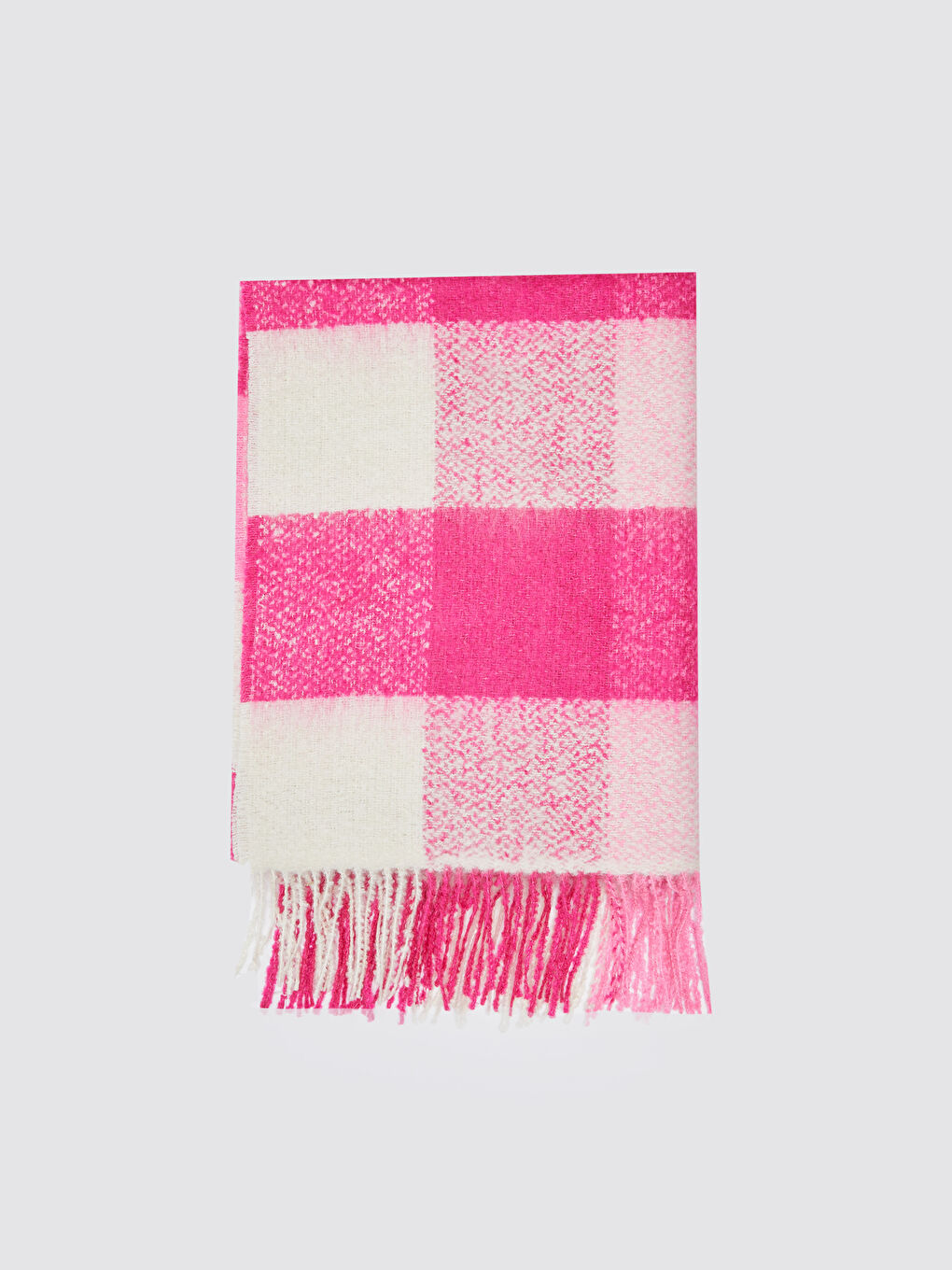 Pembe Ekose Desenli Saçaklı Kadın Atkı-5