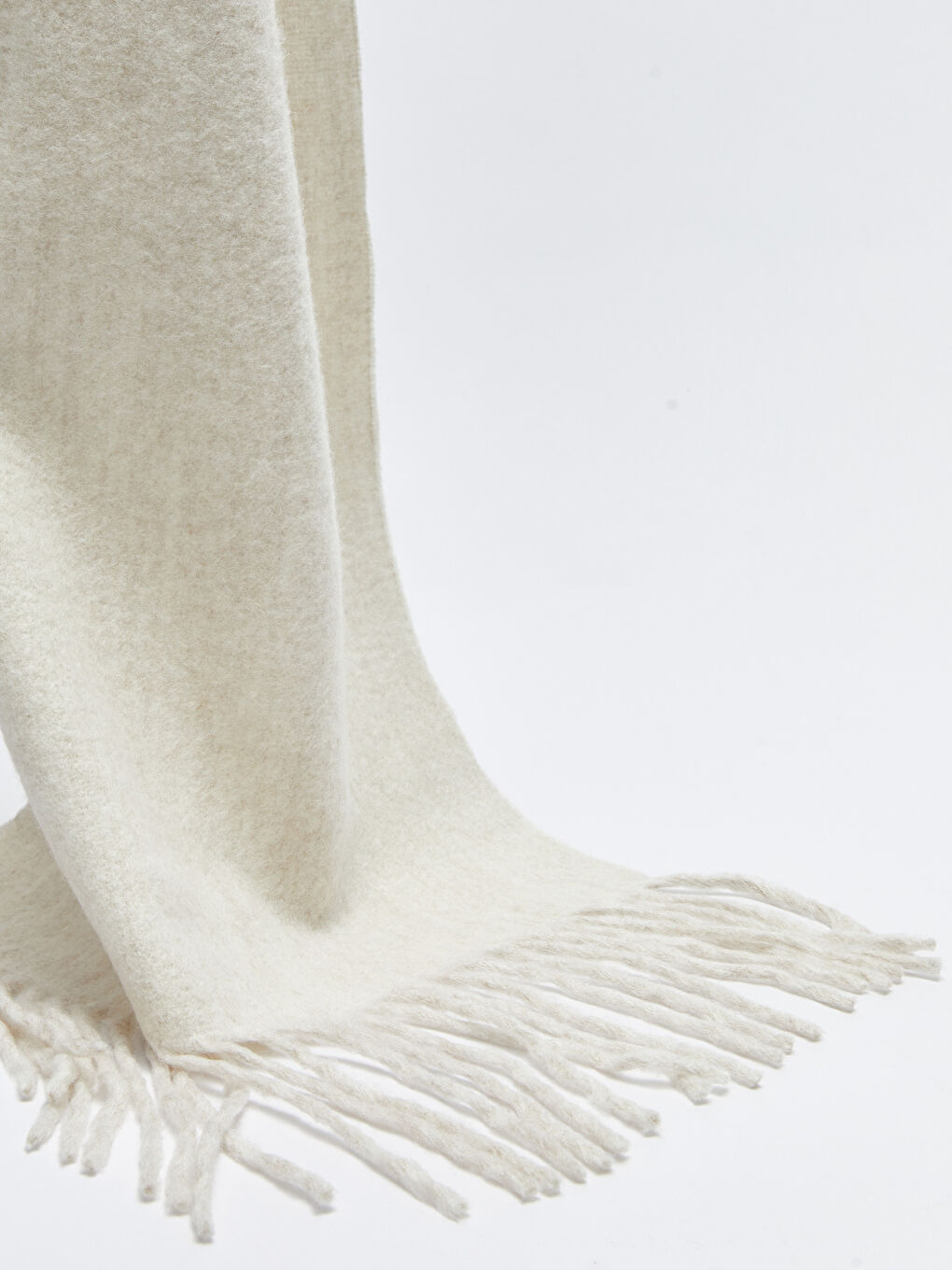 Ekru Düz Saçaklı Kadın Atkı-3