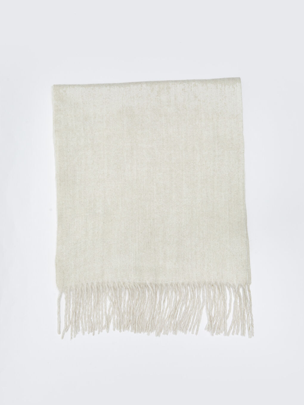 Ekru Düz Saçaklı Kadın Atkı-4