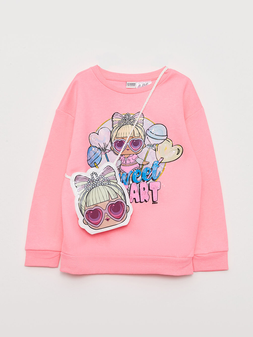 LCW Kids Crew Neck LOL Surprise OMG Licensed Long Sleeve Girls Sweatshirt and Bag -W2BQ00Z4-QJB