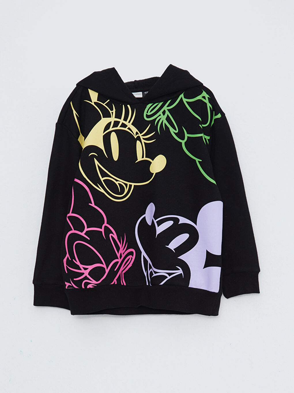 LCW Kids Siyah Kapüşonlu Minnie Mouse Baskılı Uzun Kollu Kız Çocuk Sweatshirt