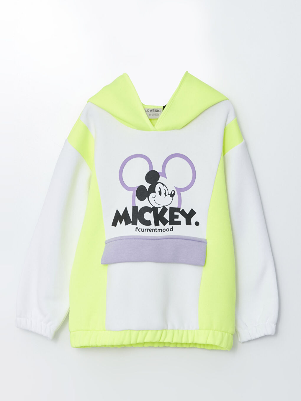 LCW Kids Yeşil Kapüşonlu Mickey Mouse Baskılı Uzun Kollu Kız Çocuk Sweatshirt