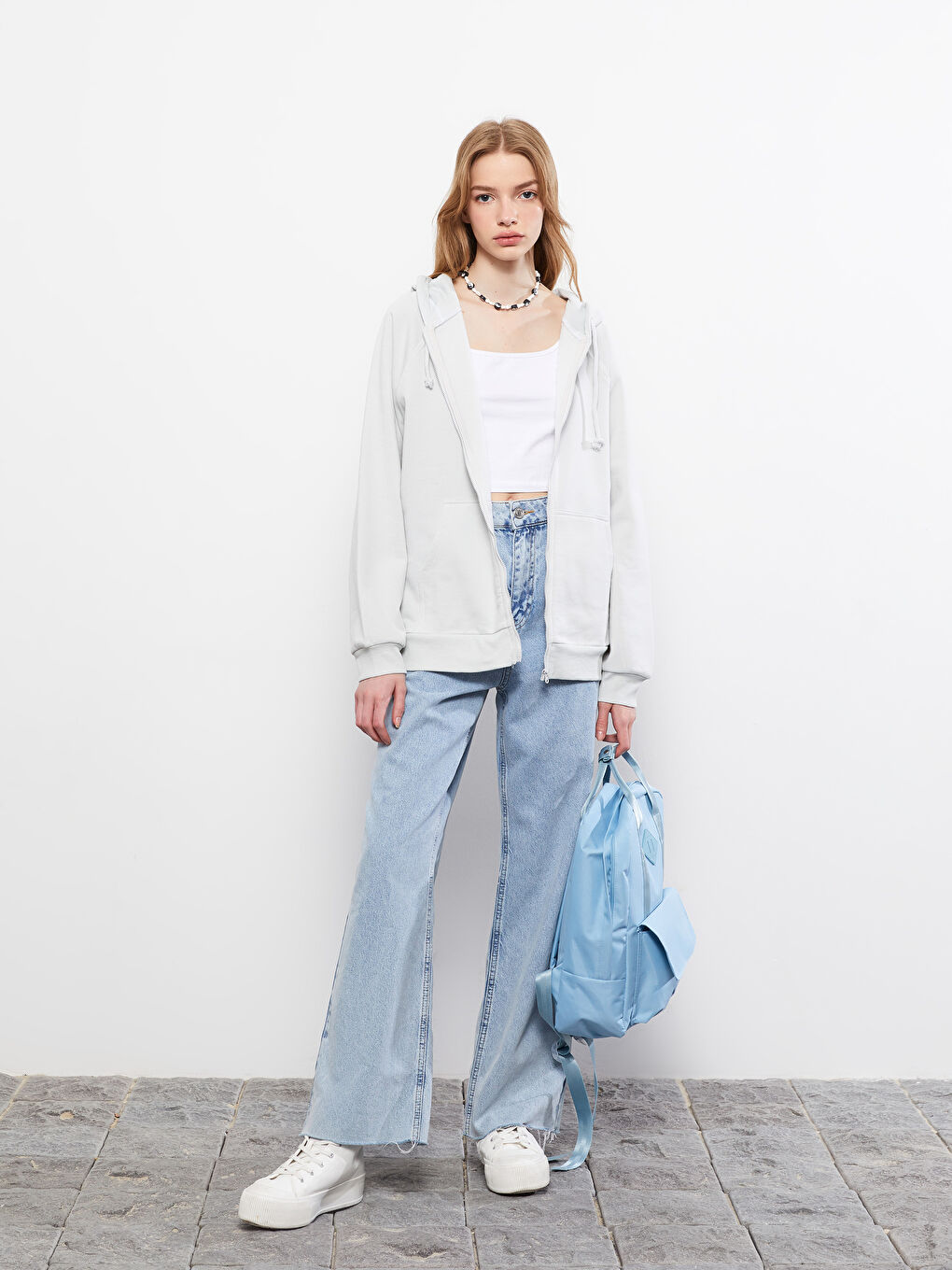 Gri Kapüşonlu Düz Uzun Kollu Kadın Spor Hırka-2