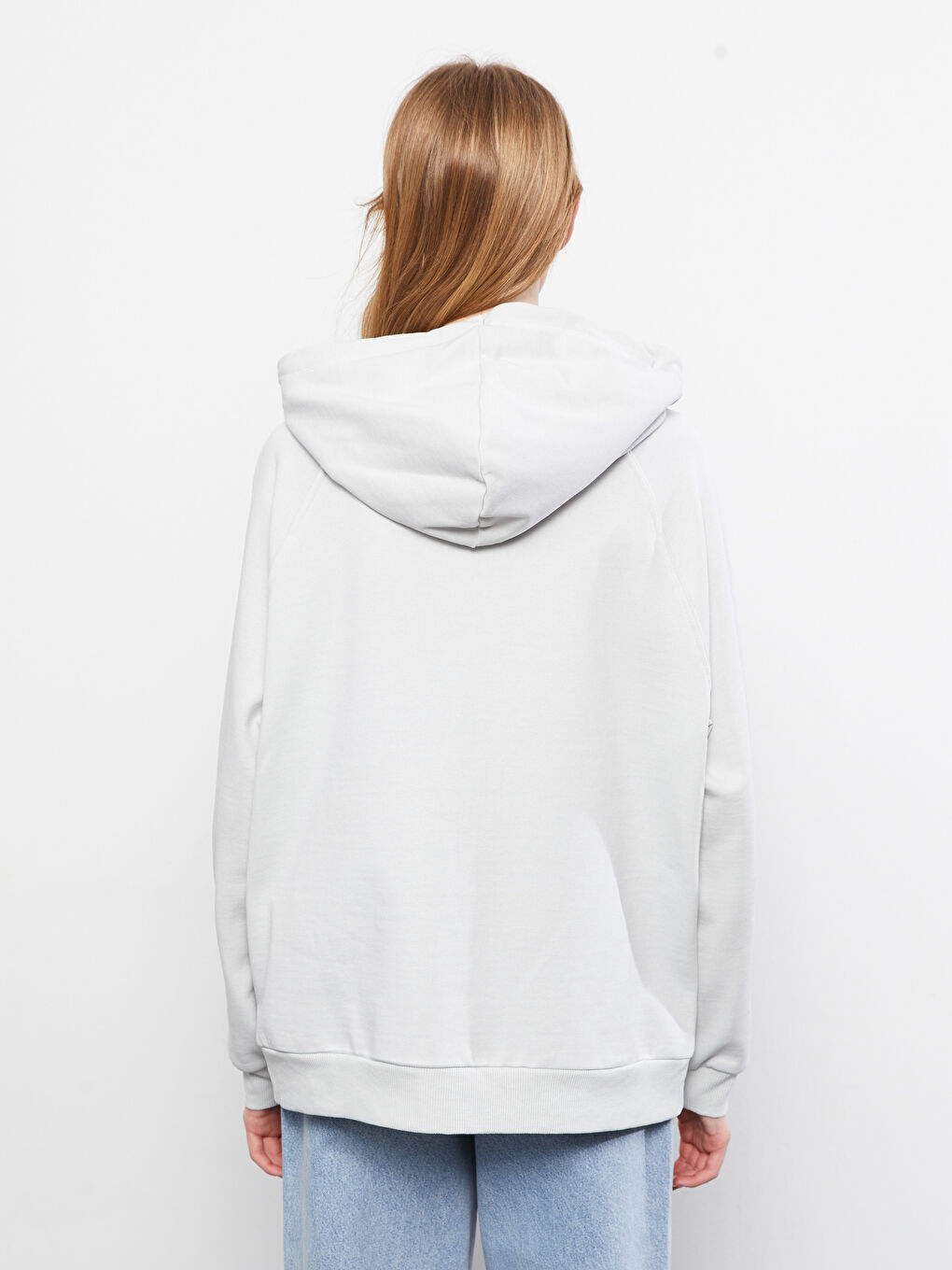 Gri Kapüşonlu Düz Uzun Kollu Kadın Spor Hırka-4