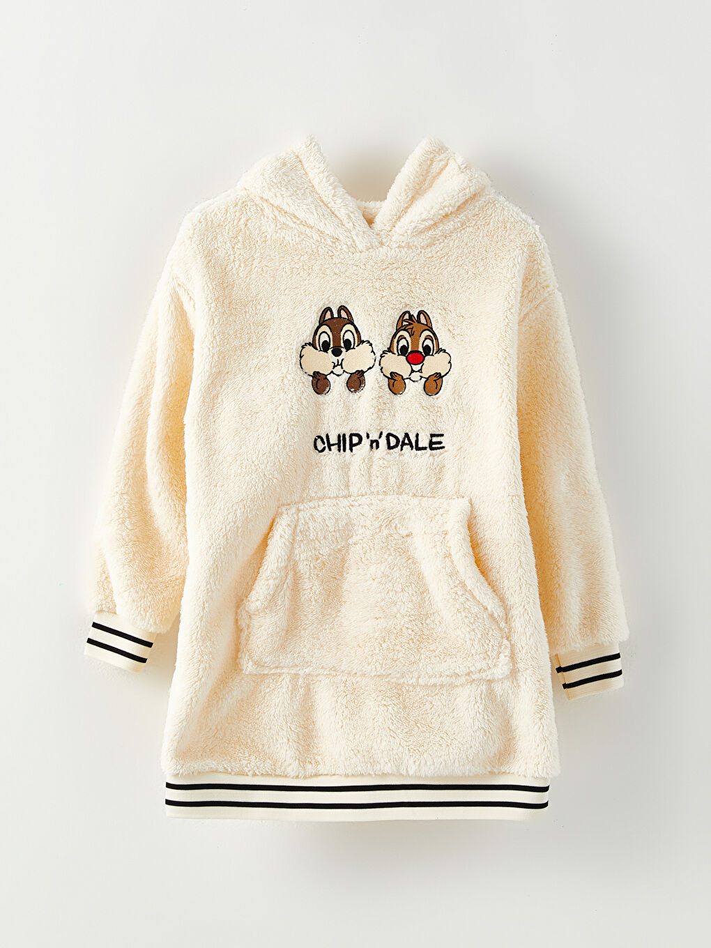 Tunică de Pluș pentru Fete cu Glugă Brodată Chip'n Dale cu Mânecă Lungă