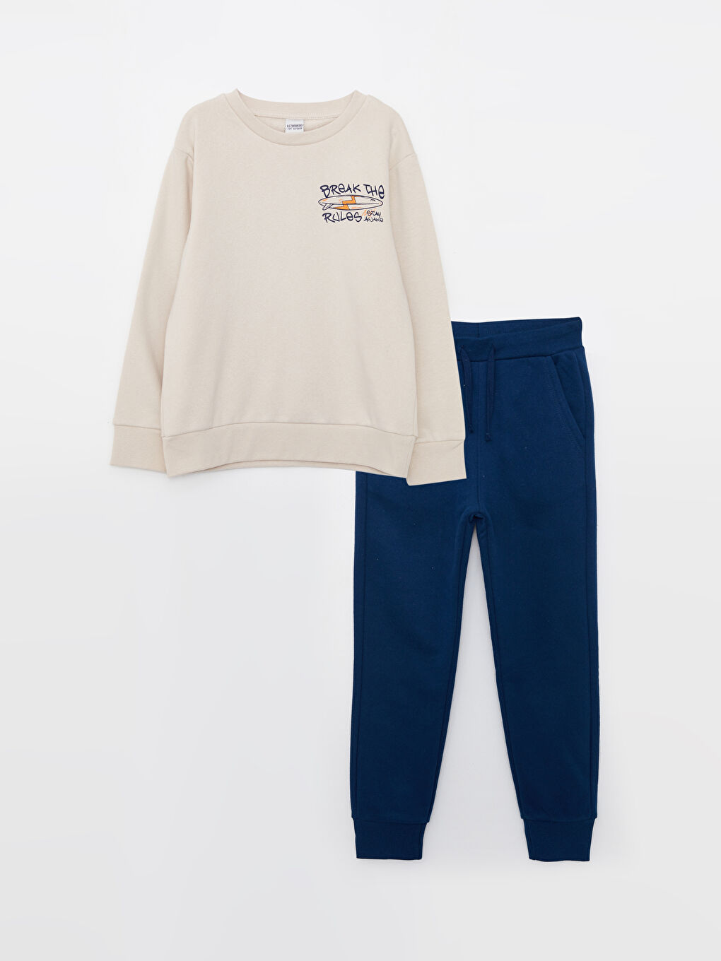 Crew Neck Printed Long Sleeve Boys' Sweatshirt and Tracksuit Bottoms