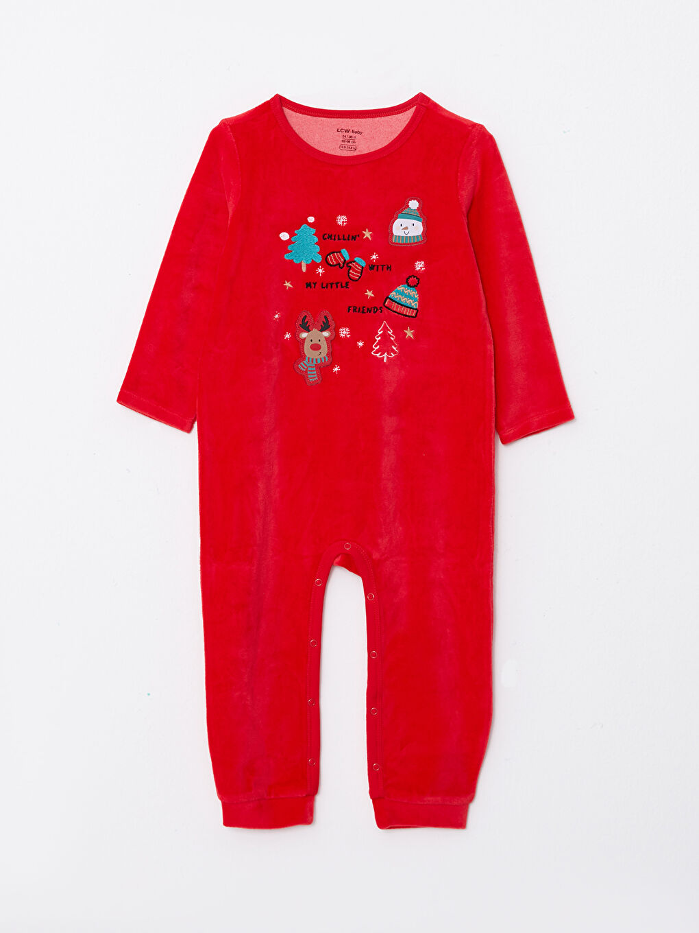Kırmızı Bisiklet Yaka Uzun Kollu Yılbaşı Temalı Erkek Bebek Tulum-2