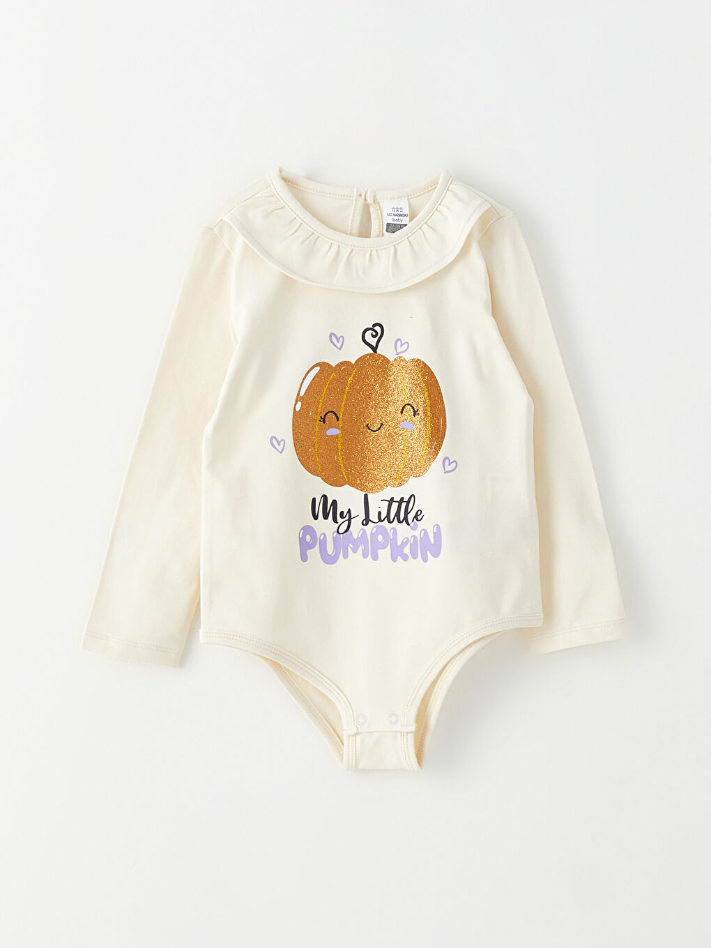 LCW baby Crew Neck Long Sleeve Printed Baby Girls' Snap Fastening Bodysuit -W2BQ62Z1-FRC