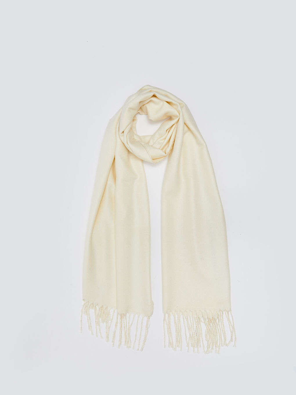 Ekru Düz Püsküllü Kadın Atkı-3