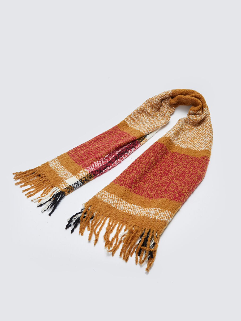 Bordo Ekose Desenli Saçaklı Kadın Atkı