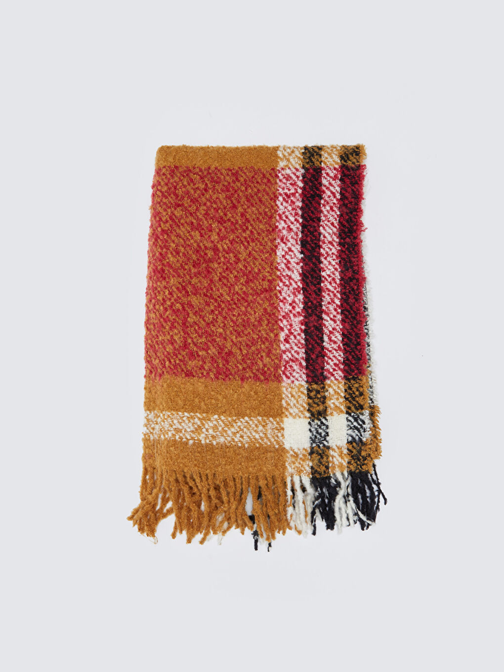 Bordo Ekose Desenli Saçaklı Kadın Atkı-1