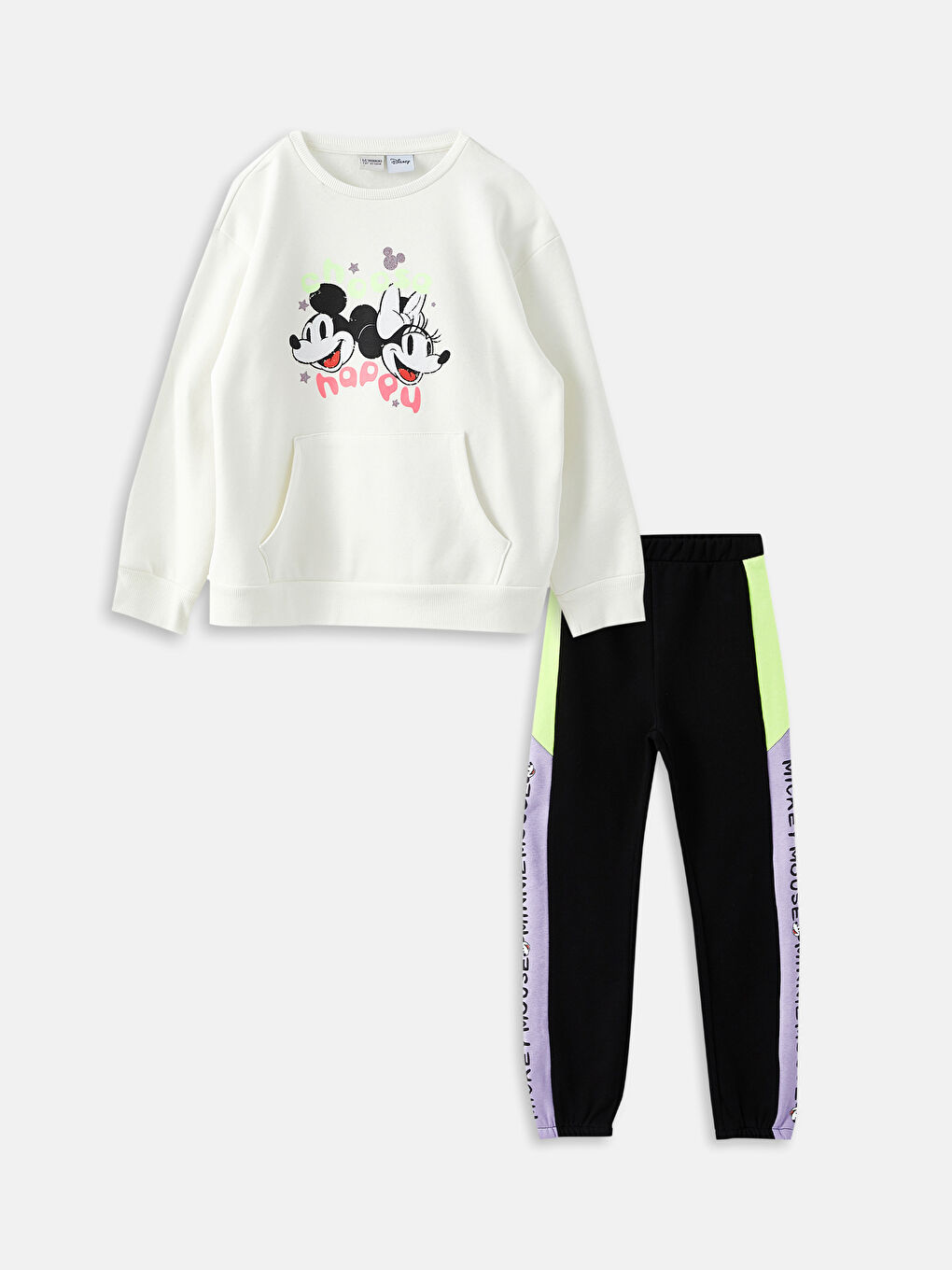 LCW Kids Crew Neck Minnie and Mickey Mouse Printed Long Sleeve Girls' Sweatshirt and Tracksuit Bottoms -W2BQ74Z4-R9J