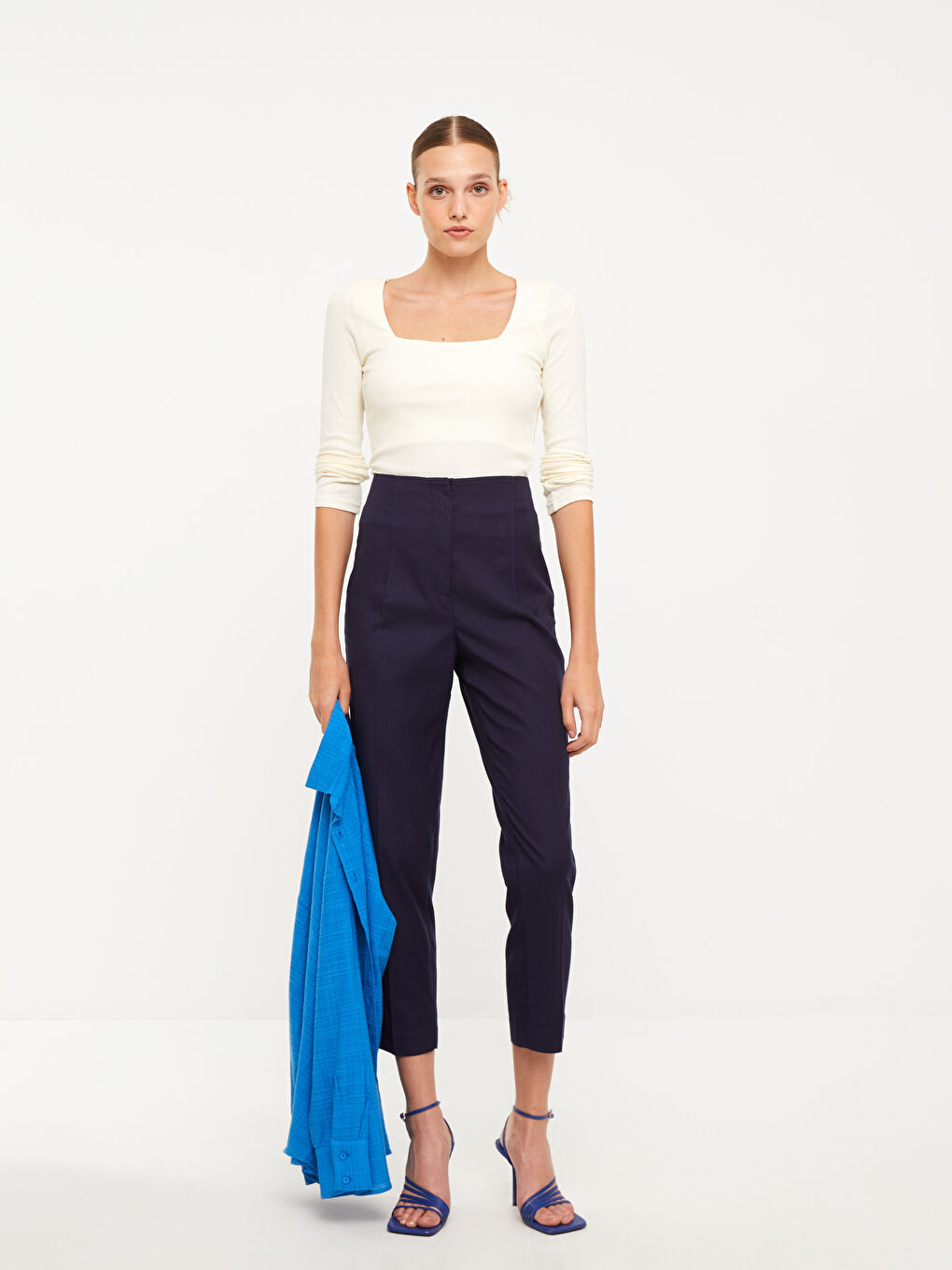 LCW Vision Quadratischer Kragen Gerade Langarm Baumwolle Damen T-Shirt -W2BQ92Z8-FDH