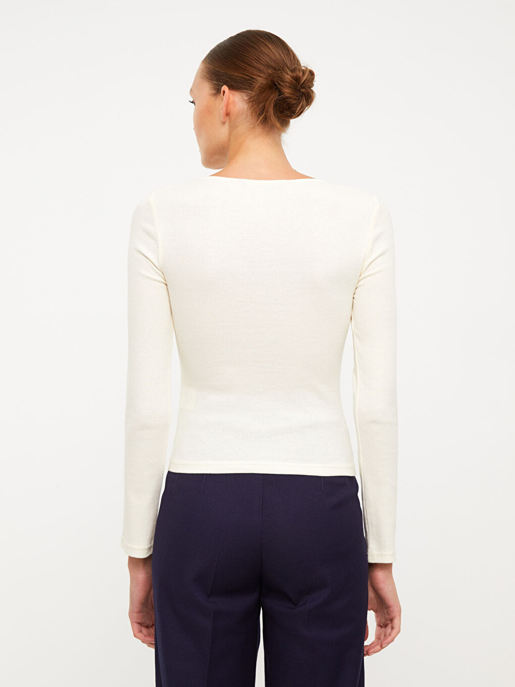 LCW Vision Quadratischer Kragen Gerade Langarm Baumwolle Damen T-Shirt -W2BQ92Z8-FDH