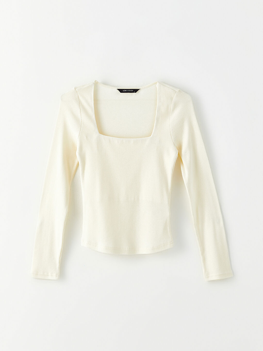 LCW Vision Quadratischer Kragen Gerade Langarm Baumwolle Damen T-Shirt -W2BQ92Z8-FDH