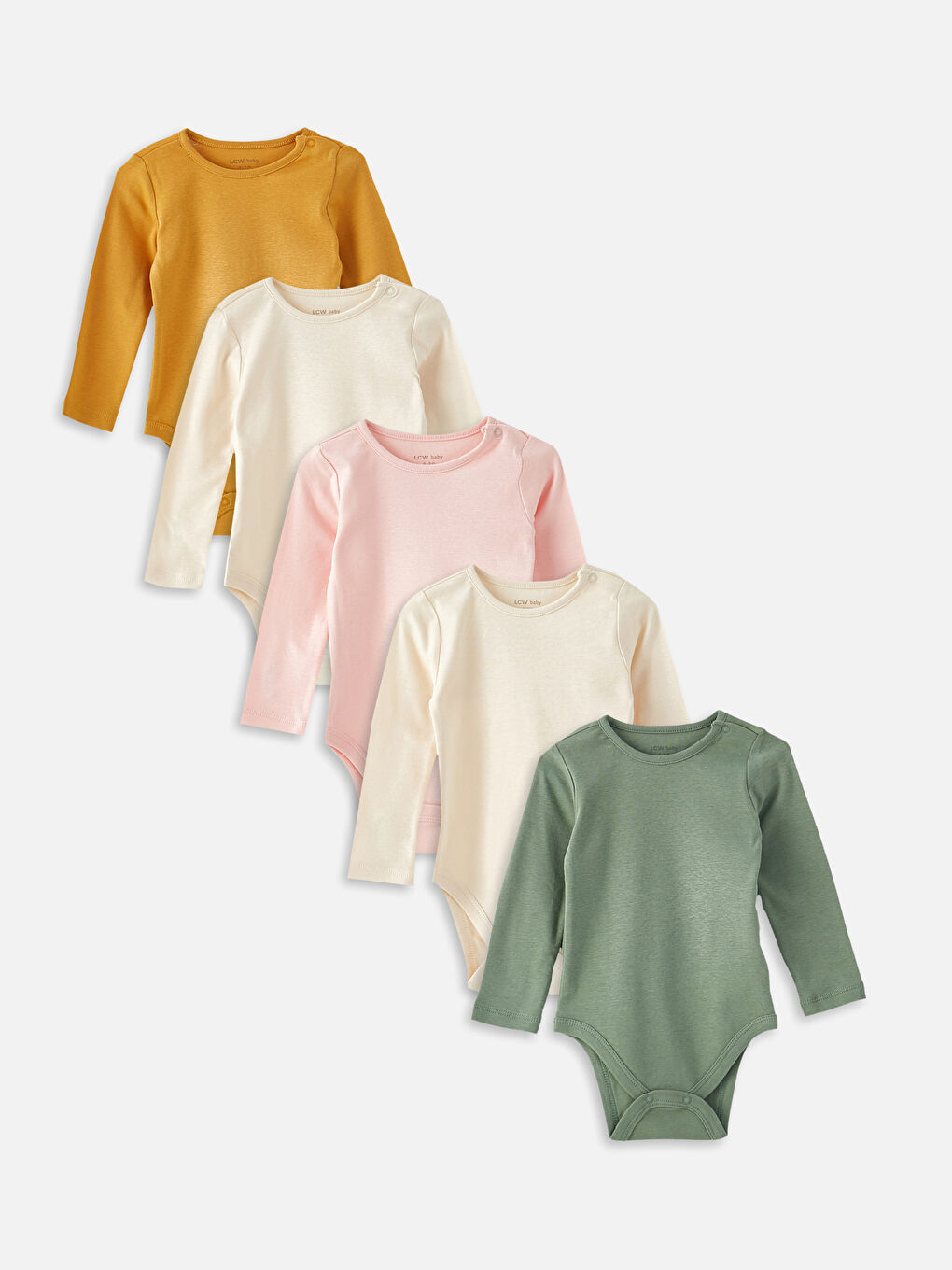 Sarı Bisiklet Yaka Uzun Kollu Basic Kız Bebek Çıtçıtlı Body 5'li