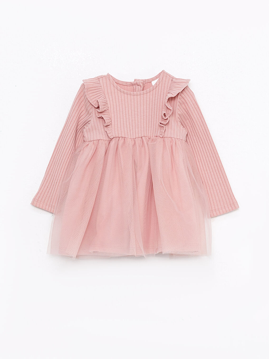 Pembe Bisiklet Yaka Uzun Kollu Kız Bebek Elbise