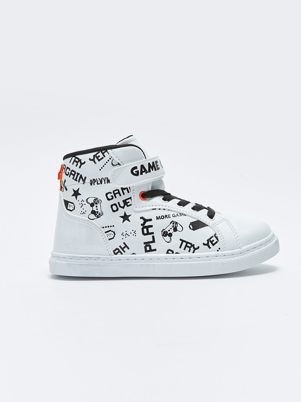 Beyaz Baskılı Cırt Cırt ve Fermuar Kapamalı Erkek Çocuk Bot-1